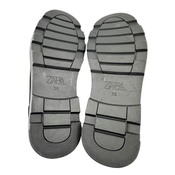 Zara Women’s Flat Split Real Suede Lace Up Loafers Shoes In Black Sz 36/6 US - Picture 13 of 14